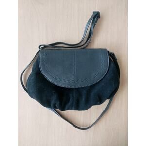 Tex Black Leather Suede Purse Shoulder Bag Hobo Boho Classic 90s Y2K Style
